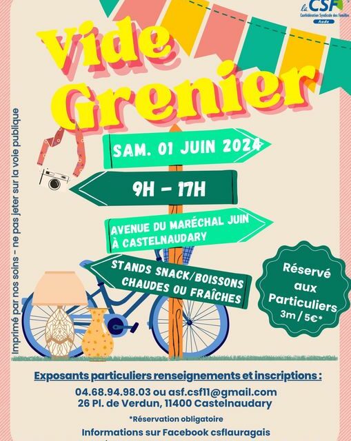 VIDE GRENIER ORGANISE PAR LE CSF le 1er JUIN A CASTELNAUDARY
